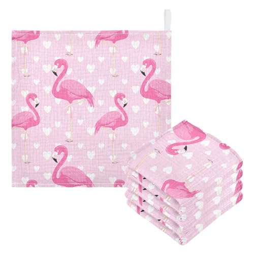 Nander 3Pack Baby Muslin Washcloths,Pretty Flamingo Soft Face Cloths for Newborn, Absorbent Bath Wash Cloths, Wipes, Burp Rag,Toddlers Essentials Stuff, Baby Registry as Shower