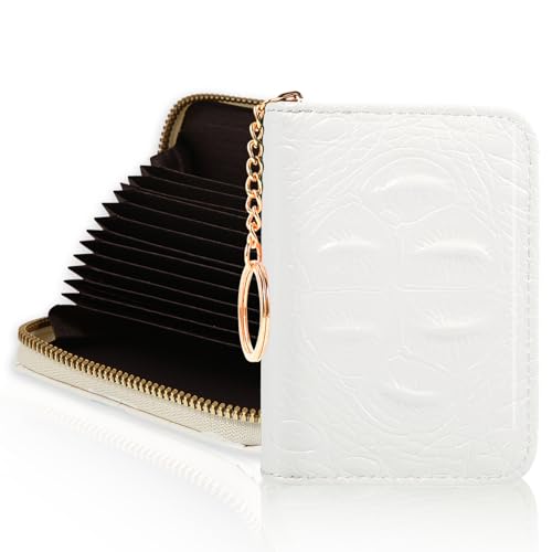 Cartera RFID para tarjetas de crédito, cartera delgada para tarjetas de crédito, llavero organizador de cartera, cartera pequeña de cuero con cremallera, Blanco Cartera RFID para tarjetas de crédito, cartera delgada para tarjetas de crédito, llavero organizador de cartera, cartera pequeña de cuero con cremallera, Blanco