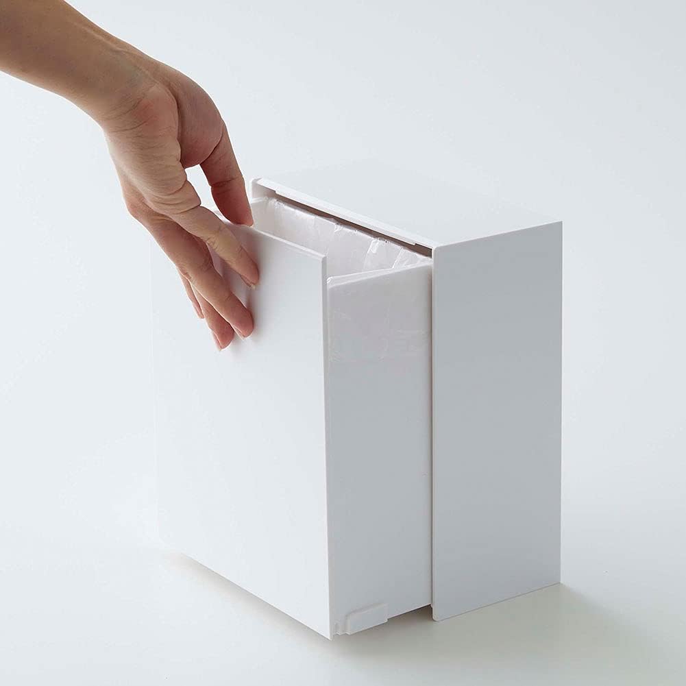 Yamazaki 5431 Magnetic Dust Box & Storage Case, White, Approx. W 6.7 x D 3.4-6.3 x H 7.9 inches (17 x 8.7-16 x 20 cm), Tower, Flap Type, Storage for Small Items, Trash Can