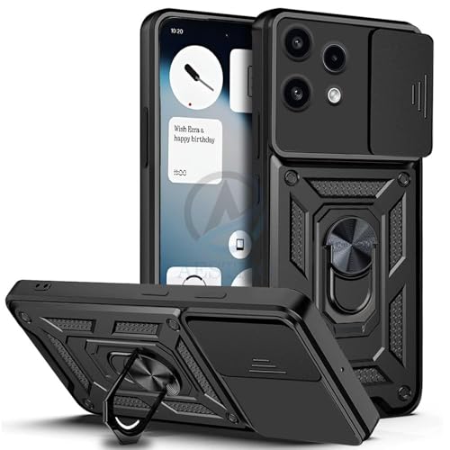 Image of Spazy Case Nothing Phone 3A Lite Back Cover | Heavy Duty Hybrid Case with 360 Degree Rotating Finger Ring Holder + Slider Shutter Camera Protection Case for Nothing Phone 3A Lite - Black