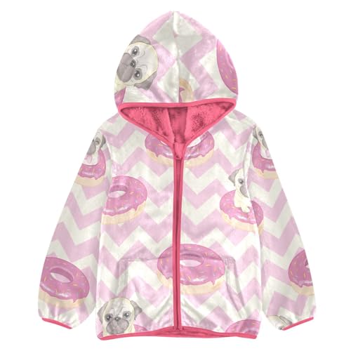 OTVEE Pink Pug Dog Donut Kids Hoodie Jacket Fall Spring Full Zip Warm Outwear Coat