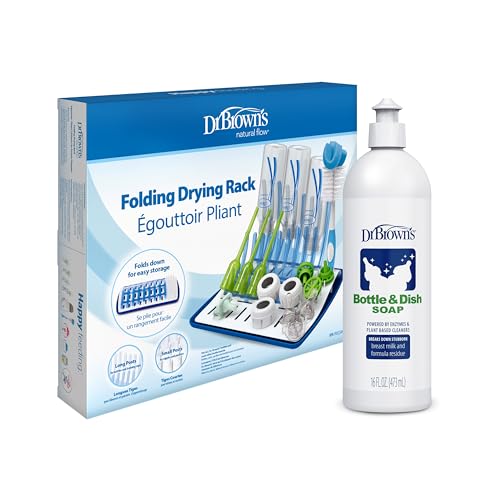 Image of Dr. Brown's Folding Baby Bottle Drying Rack with Bottle & Dish Soap for Baby Bottles and Baby Accessories, Plant-Derived, Fragrance-Free