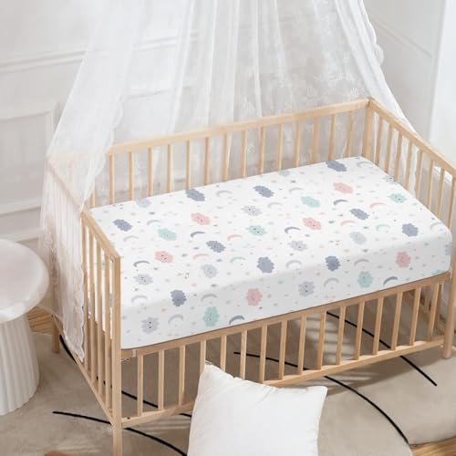 Image of Cloud Baby Crib Sheets for Boys Girls Colorful Fitted Crib Sheet for Standard Crib and Toddler Mattress Cute Moon Stars Baby Mattress Sheets Toddler Bed Sheet 52x28x8 in