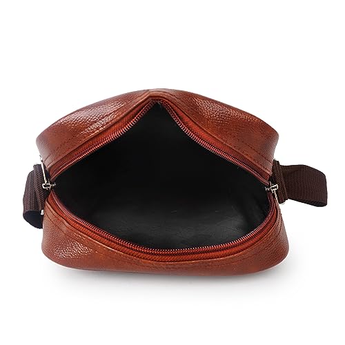 Image of Alison Stylish PU Synthetic Leather Men's Sling Bag Cross Body Travel Office Business messenger. (Tan)