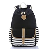 School Backpack, Aiduy Student Canvas Bookbag Lightweight Laptop Bag for Teen Boys and Girls (Black)