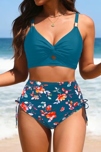 Image of Yonique High Waisted Two Piece Swimsuit-Womens Bikini Set Tummy Control Bathing Suit Modest Full Coverage Bikini 2025