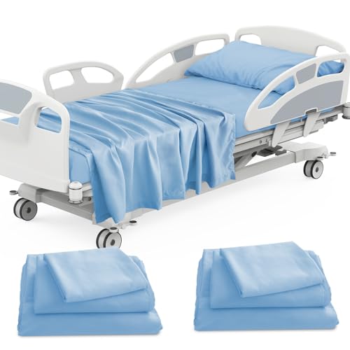 Luv4babe Hospital Bed Sheets Set 6 Piece for Home Use and Hospital Use 2 Fitted Sheets 36809 2 Flat Sheets and 2 Pillowcases Blue
