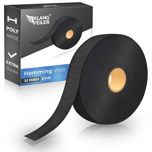 Klangfeiler® Saumband 30 Meter Schwarz I Extra Stark 60GSM I 20mm Breit I Bügelband für Bügeln I Bügelkleber Vorhänge Gardinen besser als nähen Saumvlies
