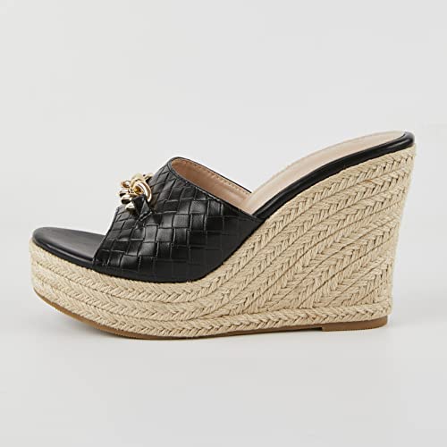 Image of Coutgo Women's Wedge Sandals Platform Espadrille Heel Chain Slip On Casual Summer Slides