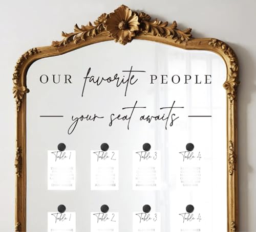 JarThenaAMCS Wedding Seating Chart Decal Our Favorite People Mirror Stickers Removable Letters Vinyl Decals for Glass Window Sign Marriage Decor, Black