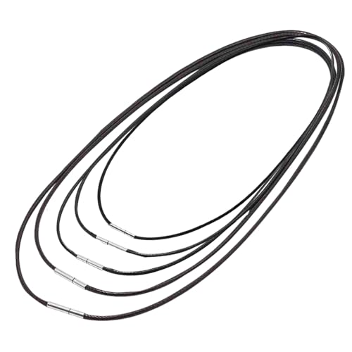YAWYO Lot de 5 cordons en cuir avec fermoir, 45cm, 50cm, 55cm, 60cm, 70cm, collier en cuir noir pour hommes et femmes, idéal pour création de bijoux