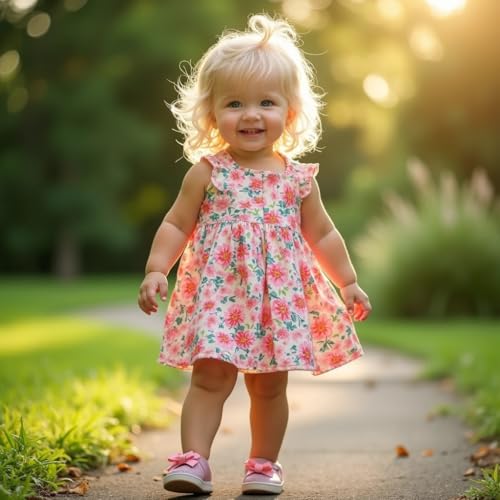 Image of A.T.U.N. (ALL THINGS UBER NICE) Baby Girls Floral Printed Knee Length Frocks | Stylish Sleeveless Traditional Beautiful Princess Dress and Special Occassions