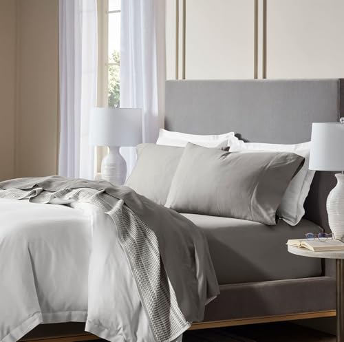 Image of BOLL & BRANCH Signature Hemmed Sheet Set - King, Stone - Luxury 100% Organic Cotton - Includes 1 Flat, 1 Fitted, 2 Pillowcases - Buttery Soft