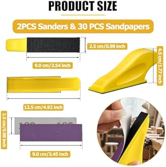 Gnellkoor Finger Sander for Crafts, 2 Pack Mini Micro Gator Sander for Crafts with 60 Sheets 3.5 x 1 Inch Sandpaper 80 120 180 240 400 600 Grit Sanding for DIY Wood Finishing Tight Narrow Polishing