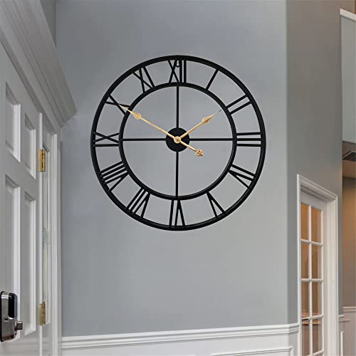 24 Inch Thicker Metal Large Wall Clock Home Decorative Industrial Clocks With Big Roman Numerals,Retro Oversized Clock For Living Room Decor,Battery Operated(Black-Roman) #TOP4