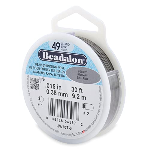 Beadalon 49 Strand Stainless Steel Bead Stringing Wire, .015 in / 0.38 mm, Bright, 30 ft / 9.2 m