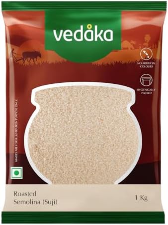 Amazon Brand - Vedaka Roasted Semolina (Suji) | 1 Kg | Ideal for Halwa, Upma & Idli | No Artificial Colours & Preservatives | Hygienically Packed