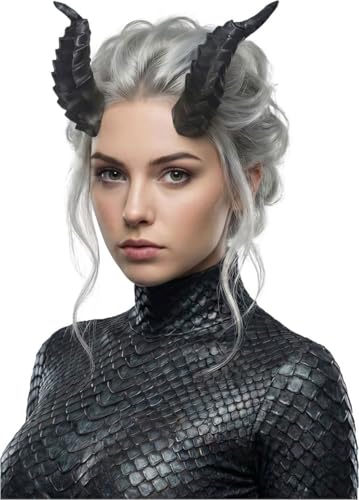 VIBNRIX Dragon Demon Horns Headband Lightweight Black Headpiece with Clear Adjustable Elastic for Halloween Cosplay & Gothic Costume