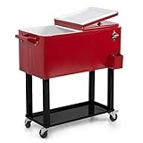 Belleze Rolling Ice Chest Portable Patio Drink Party Cooler Cart, 80-Quart, Red