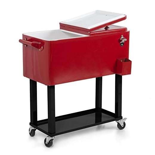 BELLEZE Rolling Ice Chest Portable Patio Drink Party Cooler Cart, 80-Quart, Red