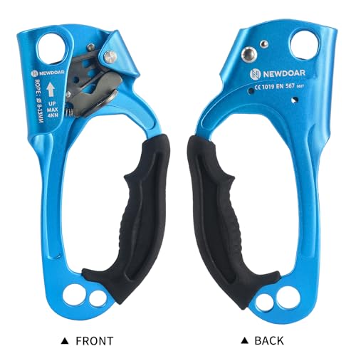 Image of NewDoar Right Hand Ascender Rock Climbing Tree Arborist Rappelling Gear Equipment CE Certified Rope Clamp for 8~13MM Rope(Right Hand Pro Blue)