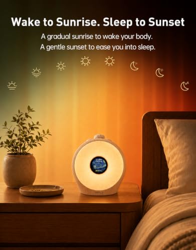 Image of Dekala Sunrise Alarm Clock for Heavy Sleepers with Pulse Wake, Sunset Sound Machine with Breathing Ambient Light, Loud Alarm for Bedrooms, Wake Up Light, Digital Color Display & 7 Themes, No App