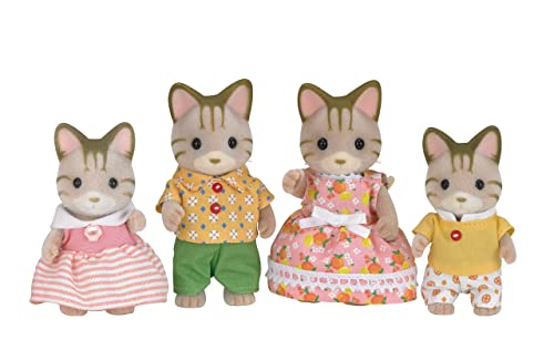 Sylvanian Families - La famille Chat Tigré - Set 4 figurines - Plongez dans l'univers de la famille Sylvanian - Figurines animaux miniatures - Jouet enfant 3...