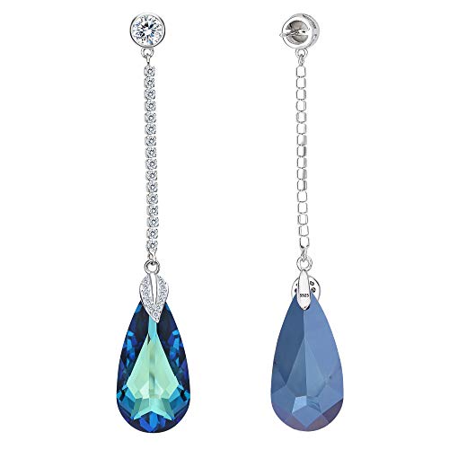 EleQueen 925 Sterling Silver CZ Teardrop Leaf Long Dangle Earrings Made with Austrian Crystal for Women, Valentine's Day/Mother's Day/Christmas Jewelry Gift4