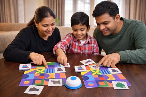 Image of Clapjoy Pair Master Memory Matching Game for Kids | Fast-Paced Spot the Match & Ring the Bell | Flip & Match Board Card Brain Teaser | 2 Player Board Game | Family Game Night for Kids Age 3+