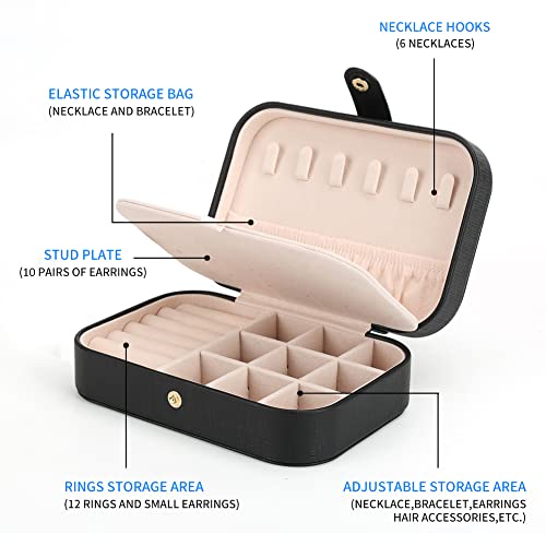 Feiscon Small Jewelry Box Necklace Ring Storage Organizer Mini Jewelry Case Double Layer Travel Jewelry Organizer For Women Girls Gift/Black #TOP2