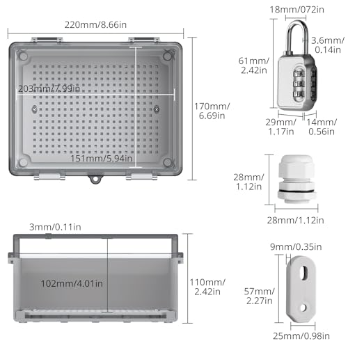 EYPINS Wasserdichter Verteilerkasten IP67, Anschlussdose Wasserdicht ABS Kunststoff Gehäuse außen Steckdosenkasten, Schaltkasten, Stromkasten mit Montagezubehör 22x17x11cm | Transparent Schaltschrank