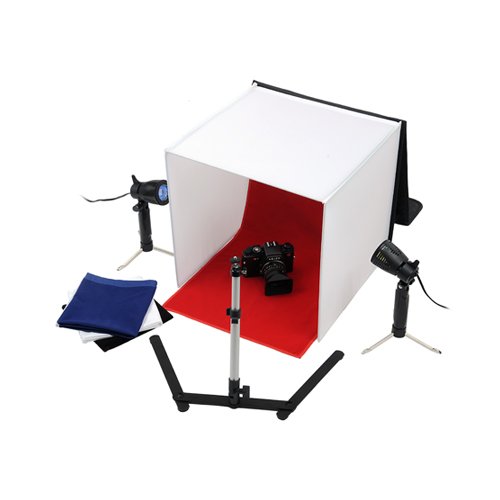 Fotodiox 20x20-Inch Studio In a Box, complete light Tent/Cube Kit with Four Backdrops + Two Lights + 1 Camera Stand