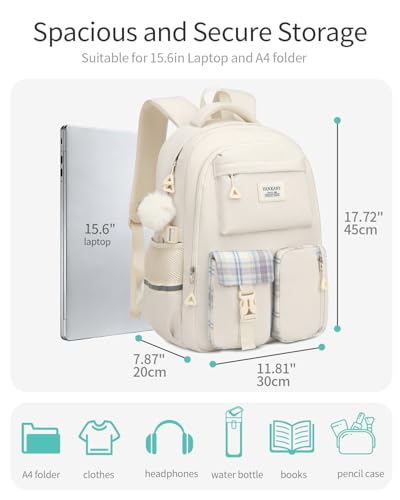 Image of School Backpack for Teen Girls, Big Student Laptop Backpack Aesthetic Bookbags for College Women Elementary Middle High School Travel Mochilas Escolares, Beige