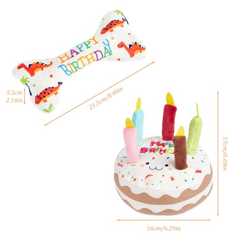 Anseom 2 Stück Hund Geburtstag Spielzeug Set, Dauerhaft Hunde Geburtstags Plüschtier Hundetorte Geburtstag für Hunde Weich und Bequem Quietschend Geburtstagsgeschenke