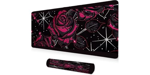 Tapis de souris XXL 1200x400mm aux motifs de fleurs roses avec bords cousus