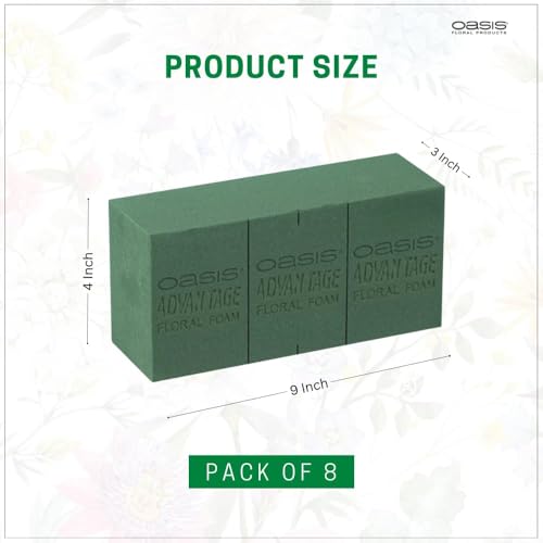 Image of Oasis Pack of 20 Advantage Floral Foam Bricks | Green Florist Foam Blocks for Flower Arrangements in Home Decor, Weddings, Events, Festivals & More | Size 9 x 3 x 4 Inches (2320-20)