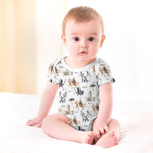 Cute Dragon Castle Knight Horse Baby Bodysuits Fairytale Dragons Trees Leaves Cloud Clothes3