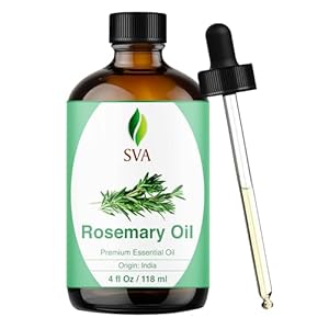 SVA Rosemary Essential Oil – 4 Fl Oz – 100% Natural Rosemary Oil for Hair, Face, Skin Care, Diffuser, Aromatherapy, Scalp, Body Massage, Soap and Candle Making – with Dropper