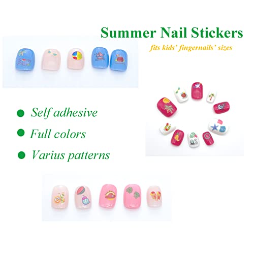 Ihukeit Summer Nail Decal Stickers For Kids Girls Toddlers Nail Decoration Self Adhesive Glasses Beach Drink Boat Palm Nail Decal For Little Girls Diy Nail Design Decoration Fun (Pack Of 12) #TOP3