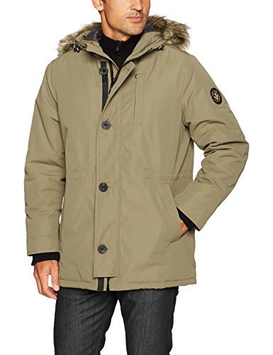 HFX Men's Parka Jacket with Removable Faux Fur Hood, Taupe, Extra Large