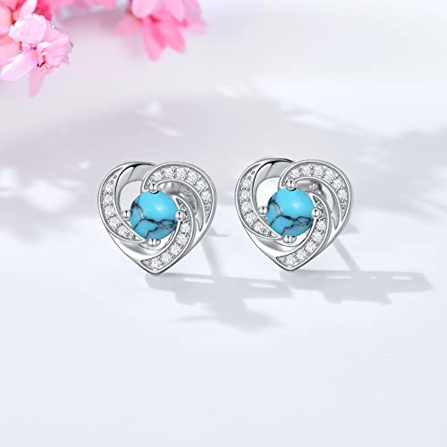 Heart Turquoise Earrings 925 Sterling Silver Hypoallergenic Halo Stud Earrings Heart Turquoise Jewelry For Sensitive Ears Women Girls Birthday Christmas Gifts For Her #TOP1