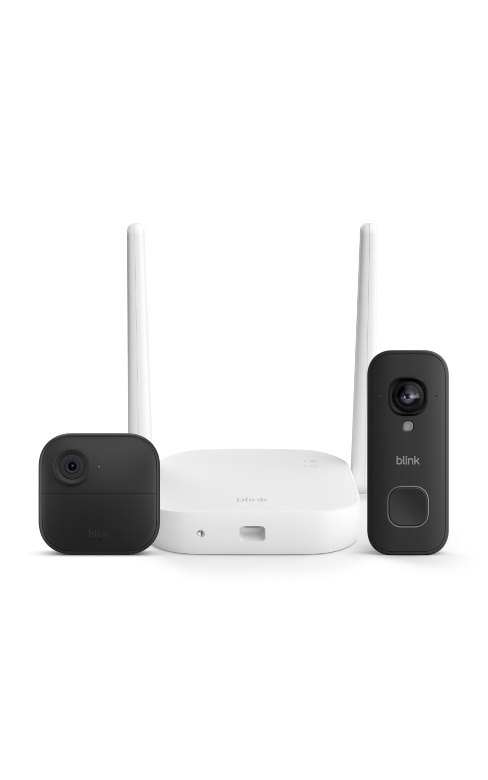 Blink Outdoor XR+ and Wired Doorbell 2K+ — Extended range wireless Outdoor 4 camera and 2K hardwired doorbell. Sync Module XR+ included — 1 camera system + doorbell