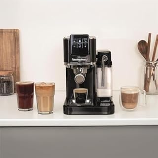 Hamilton Beach Espresso Coffee Machine, BaristaPro+ 8-in-1, Compact Stainless Steel, LCD Touch Screen Control, Integrated Milk Frother, 20-Bar Pressure & Fast Heat, Hot & Iced Coffee, Black - HBC7210B