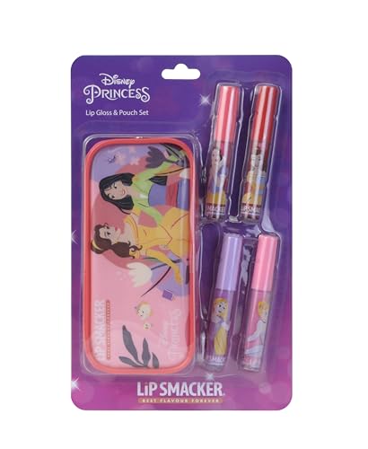 Lip Smacker Disney Princess Lip Gloss Set, Makeup Set for Girls with 4 Colorful Lip Glosses, Included Zip Pouch