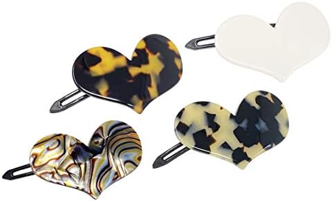French Amie Cupid Hearts Small 2.5” Handmade Celluloid Set of 4 Side Slide Snap Hair Clip Barrettes for Women and Girls