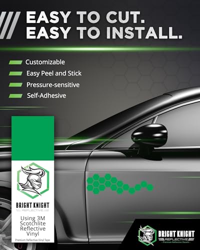 Image of Bright Knight Decals Light Green 3M Reflective Tape - 5x30 Sheet Vinyl Motorcycle Helmet Stickers, Waterproof Safety Vinyl Wrap, Reflective Stickers for Helmet, Hard Hats, Trailers, Cars, Bikes & Rims
