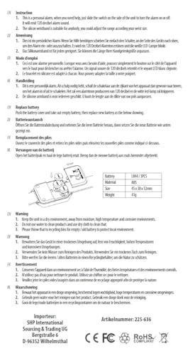 120dB Alarm-Armband, Alarmsirene und Blitzlicht am Handgelenk, im Notfall mit Fingertipp aktiviert (Schwarz)
