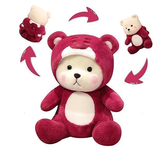 Image of ZEXSAZONE Hooded Teddy Bear Soft Plush Toy - 32 cm Cute Stuffed Animal Doll | Huggable Plushie for Kids, Babies & Girls | Birthday Gift, Bedtime Buddy & Cuddle Toy for Girlfriend