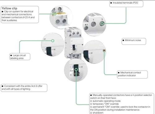 Contacteur AC modulaire 25A 2NO rail DIN avec commande manuelle - 7