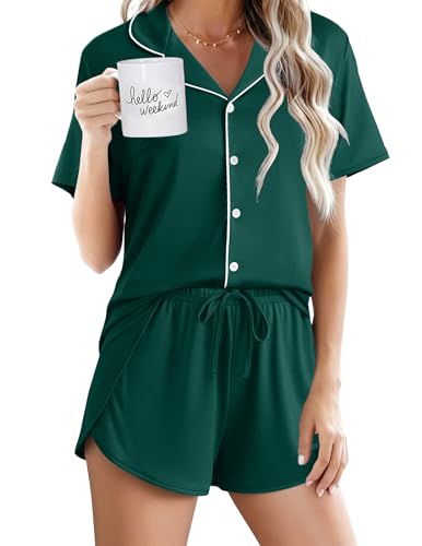 Image of Ekouaer Pajamas for Women Set Button Up Sleepwear 2 Piece Pjs Lounge Set Short Sleeve Nightwear